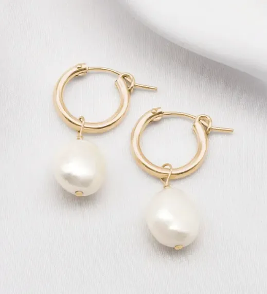 Kana Earrings Pearl Charm Hoops